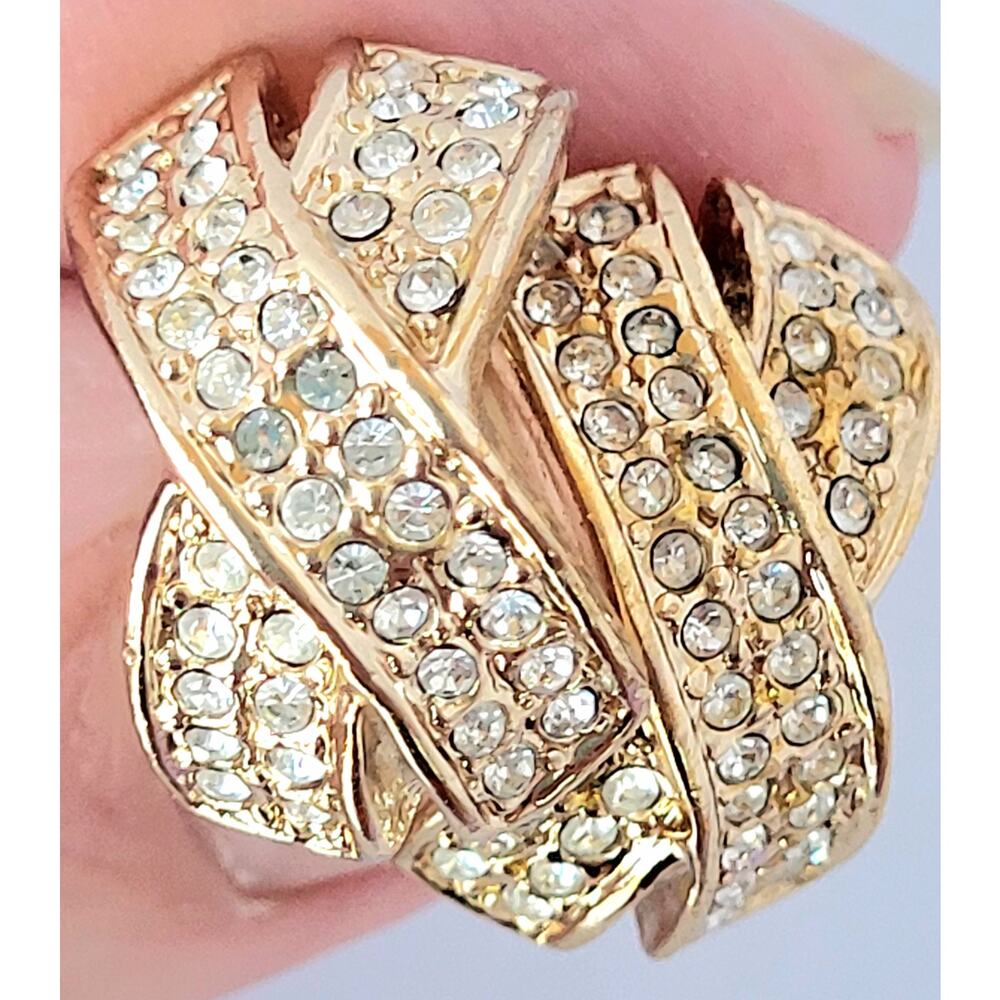 Roman Crossover X Faux Diamond Earrings Signed Vintage Gold Tone Pierced